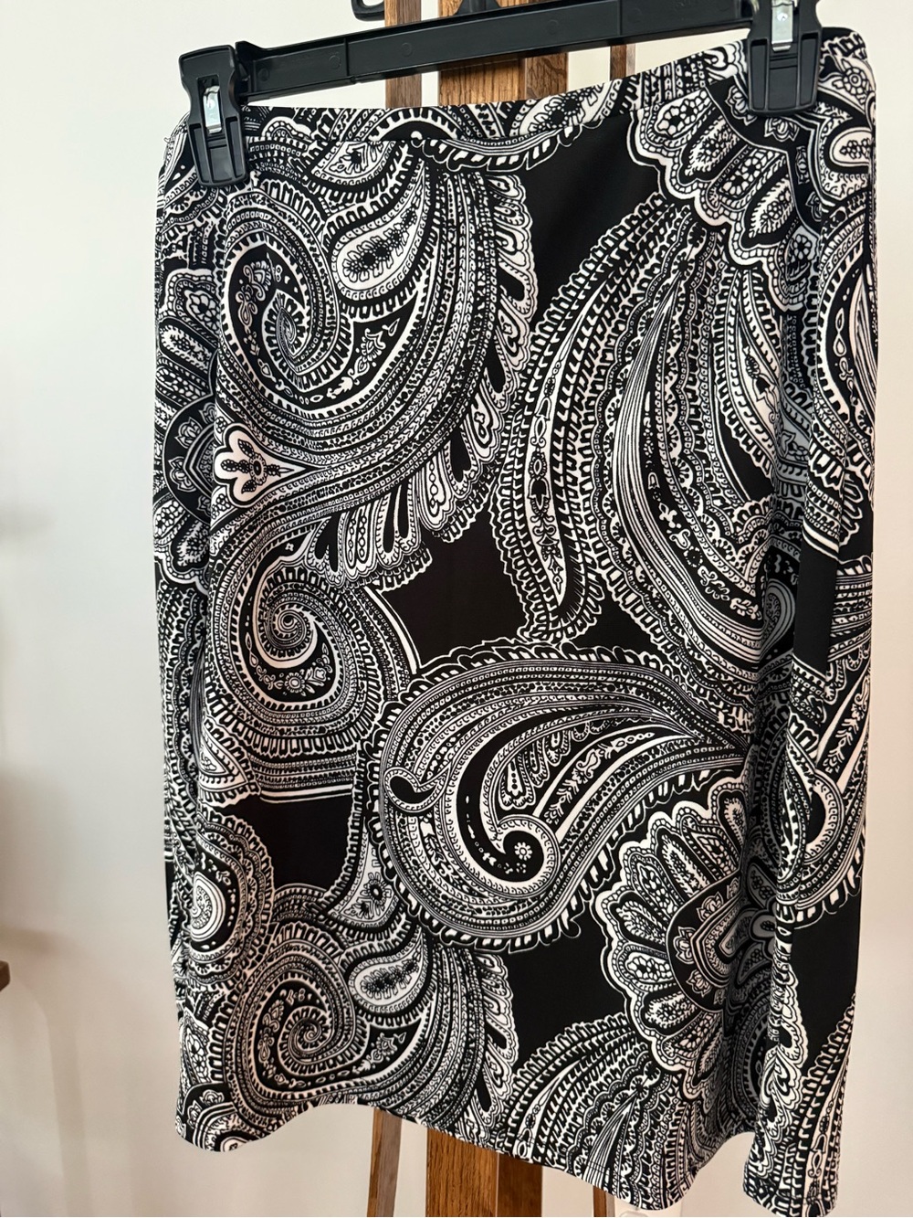 White House Black Market Black and White Paisley Midi Skirt